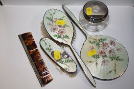 A COLLECTION OF ENAMELLED DRESSING TABLE ITEMS A/F