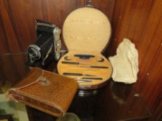 ENSIGN RANGER SPECIAL VINTAGE CAMERA WITH CASE TOGETHER WITH A CASED PART MANICURE SET