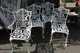 FOUR WHITE METAL GARDEN CHAIRS (1 A/F )