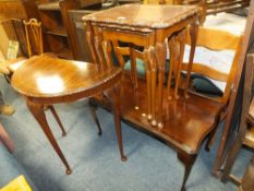 A REPRODUCTION MAHOGANY COFFEE TABLE, NEST OF TABLES AND A HALF MOON TABLE (3)