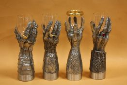A SET OF FOUR ROYAL SELANGOR PEWTER LIMITED EDITION LORD OF THE RINGS DRINKING GOBLETS