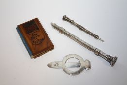 TWO SILVER PROPELLING PENCILS, TOGETHER WITH A SILVER TIE CLIP ETC.