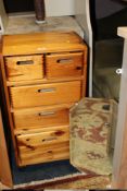 A PINE DRAWER UNIT AND A DECO HANGING MIRROR (2)