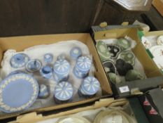TWO BOXES OF ASSORTED WEDGWOOD JASPERWARE TO INCLUDE A BLACK BASALT PIN DISH ETC.