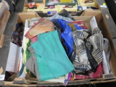 A TRAY OF SILK SCARVES ETC.