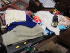 TWO TRAYS OF LADIES VINTAGE KNITWEAR ETC TO INC A SMALL QUANTITY OF VINTAGE GLOVES AND TEXTILES
