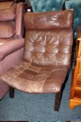 A VINTAGE - FARSTRUP DANISH BROWN LEATHER CLUB STYLE CHAIR