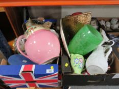 TWO TRAYS OF ASSORTED CERAMICS TO INCLUDE CAPODIMONTE, ROY KIRKHAM FLORAL POTTERY ETC.