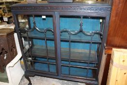 A VINTAGE PAINTED BLUE CHINA DISPLAY CABINET - W 105 CM