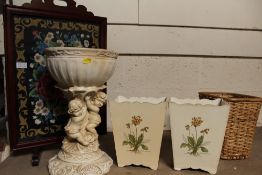 A CHERUB PLANTER, BASKET ETC
