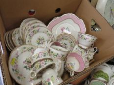 A TRAY OF ROYAL STAFFORD AND CROWN STAFFORDSHIRE CHINA ETC.