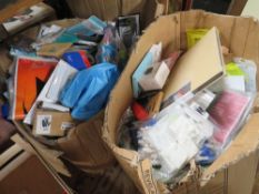 TWO LARGE BOXES OF ASSORTED WHOLESALE ITEMS TO INCLUDE PHONE CASES, TRICK OR TREATING BAGS, SMART