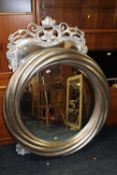 A LARGE MODERN SILVER CIRCULAR MIRROR DIA. 112 CM