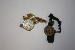 AN OCTAGONAL 18 CARAT GOLD CASED WRIST WATCH TOGETHER WITH ANOTHER A/F
