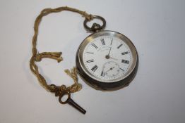A 935 SILVER POCKET WATCH BY HENRY E PECK OF LONDON WITH KEY A/F
