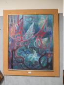 A FRAMED MODERN ABSTRACT OIL ON CANVAS SIGNED ANNE WILLIAMS LOWER LEFT