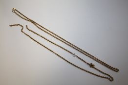 TWO 9 CARAT GOLD ROPE TWIST CHAINS, ONE A/F APPROX COMBINED WEIGHT 11.5G