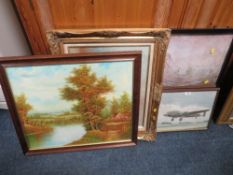 A COLLECTION OF PICTURES AND PRINTS TO INCLUDE TWO FRAMED OIL ON CANVAS, A PAIR OF JOHN LERDER