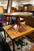 THREE ASSORTED TABLES, CHINESE RUG AND CHEVAL MIRROR
