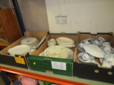 THREE TRAYS OF CHINA AND DINNERWARE TO INCLUDE A TRAY OF FLORAL VICTORIA CHINA
