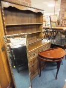 AN OAK WELSH DRESSER W-125 CM TOGETHER WITH A DEMI-LUNE TABLE