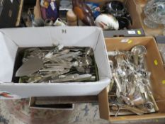 A LARGE QUANTITY OF SILVER PLATED AND STAINLESS STEEL CUTLERY AND OTHER METALWARE