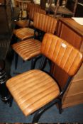 A SET OF 8 MODERN TAN LEATHER DINING CHAIRS