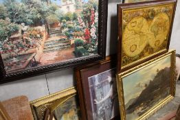 A COLLECTION OF LARGE PRINTS ETC. TO INCLUDE GILT FRAMED EXAMPLES (9)