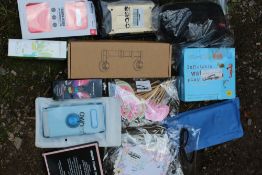 A MIXED CAGE TO INCLUDE SUNDRIES, PHONE CASES, TOYS ETC