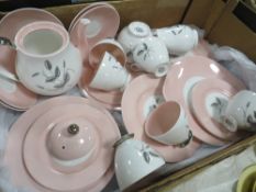 A TRAY OF QUEEN ANNE PINK AND WHITE CHINA