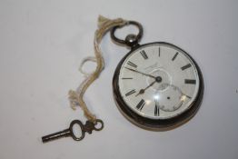 AN ANTIQUE SILVER CASED RUSSELLS OF LIVERPOOL FUSSE POCKET WATCH