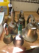 A COLLECTION OF VINTAGE BRASS BELLS TO INCLUDE WALL HANGING EXAMPLES (6)
