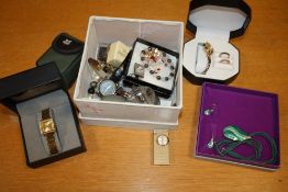 TWO BOXES OF VINTAGE JEWELLERY TO INCLUDE SILVER DRESS RINGS, ETC.