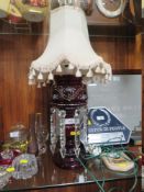 A RUBY GLASS LUSTRE CONVERTED TO ELECTRIC