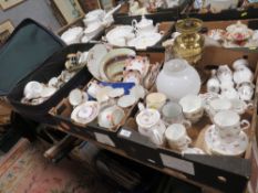 TWO TRAYS AND A SUITCASE OF ASSORTED CERAMICS AND CHINA TO INCLUDE AYNSLEY, ROYAL WINTON ETC.