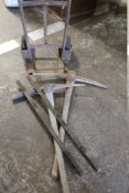 TWO PICK AXES AND A SACK TRUCK ETC