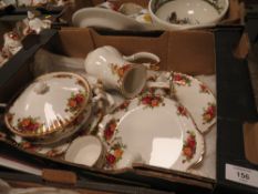 A TRAY OF ROYAL ALBERT OLD COUNTRY ROSES CHINA TO INCLUDE A COFFEE POT, TUREEN ETC.