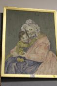 A GILT FRAMED WATERCOLOUR STUDY OF A MOTHER AND CHILD