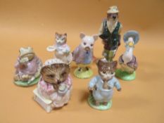 SEVEN CERAMIC FIGURES TO INCLUDE BESWICK FISHERMAN OTTER, BEATRIX OTTER, ROYAL ALBERT ETC