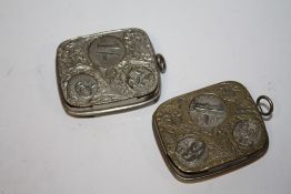 TWO ANTIQUE COIN HOLDERS