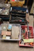 A SELECTION OF TOOLS AND PARTS ETC TO INCLUDE MOSTLY NAILS PLUS A TOOLBOX WITH CONTENTS