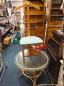 A GENTS VALET STAND AND A GLASS TOP TABLE ( 2 )