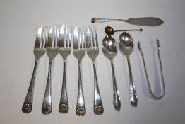 A BAG OF SILVER CAKE FORKS ETC