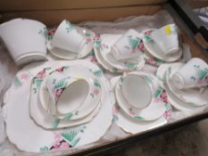 A TRAY OF ART DECO STYLE VICTORIA FLORAL CHINA