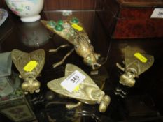 FOUR VINTAGE BRASS FLY SHAPED LIDDED TRINKET BOXES