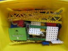 A BOX OF MECCANO METAL TOYS