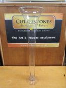 A VERY LARGE GLASS FLUTED VASE HEIGHT - 100CM