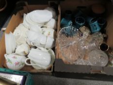 TWO BOXES OF ASSORTED CHINA AND GLASSWARE TO INCLUDE ANTIQUE COALPORT EXAMPLES