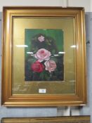 A PAIR OF GILT FRAMED AND GLAZED OIL PAINTINGS OF ROSES