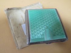 A HALLMARKED SILVER AND GUILLOCHE ENAMEL ART DECO COMPACT A/F
